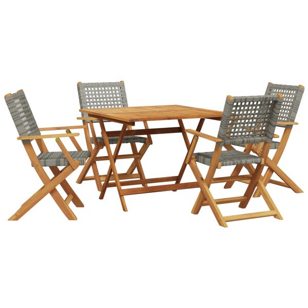 vidaXL Ensemble &agrave; manger de jardin 5 pcs r&eacute;sine tress&eacute;e et bois massif
