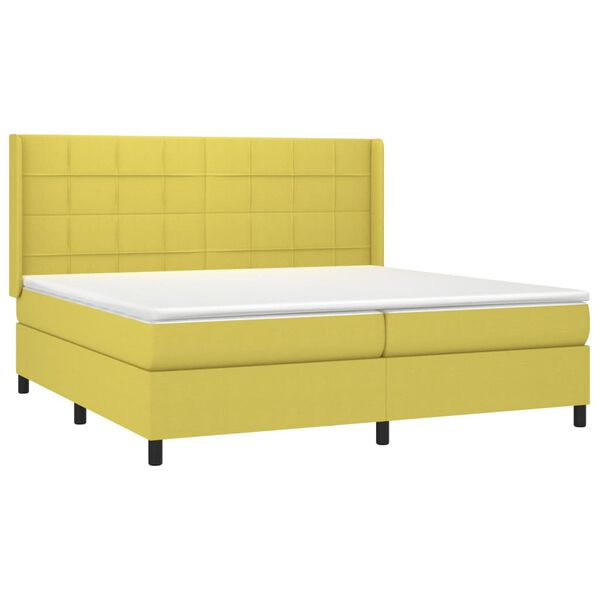 vidaXL Sommier &agrave; lattes de lit et matelas et LED Vert 200x200 cm Tissu