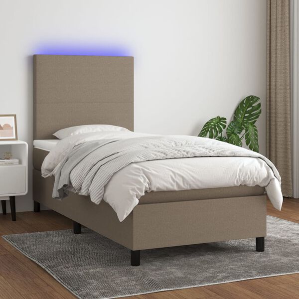 vidaXL Sommier &agrave; lattes de lit et matelas et LED Taupe 80x200 cm Tissu