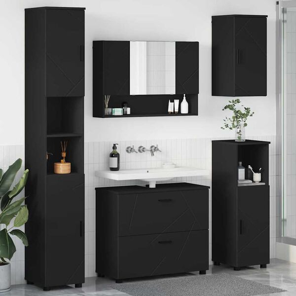 vidaXL Ensemble de mobilier de salle de bain avec tiroir 5 pcs Noir