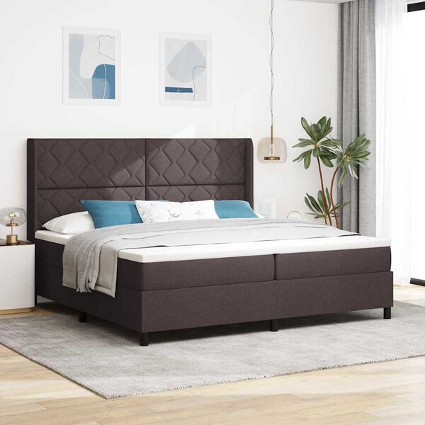 vidaXL Lit &agrave; ressorts avec matelas Marron fonc&eacute; 200 x 200 cm tissu