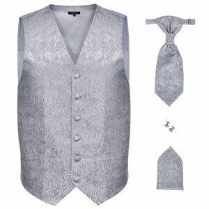 vidaXL Ensemble de gilet de mariage pour homme Argent&eacute; 56 Polyester