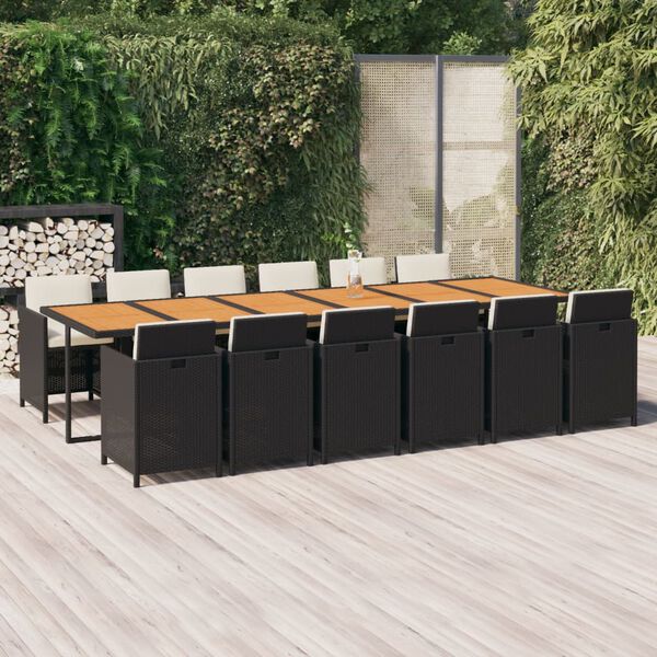vidaXL Ensemble &agrave; manger de jardin coussins 13 pcs R&eacute;sine tress&eacute;e Noir