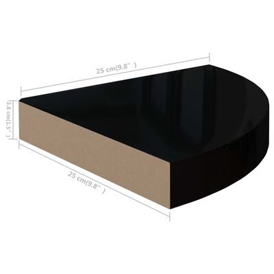 vidaXL Étagères d'angle flottantes 2pcs noir brillant 25x25x3,8cm MDF