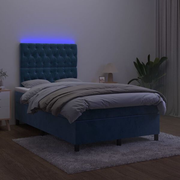 vidaXL Sommier &agrave; lattes de lit matelas et LED Bleu fonc&eacute; 120x200 cm