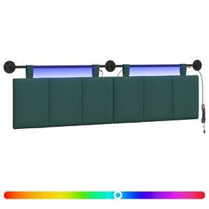 vidaXL T&ecirc;te de lit suspendue Avec lumi&egrave;re LED Vert fonc&eacute; Tissu