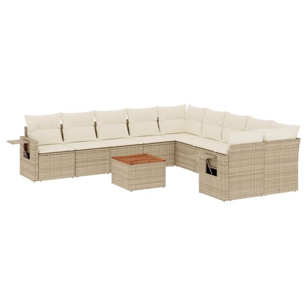 vidaXL Salon de jardin 11 pcs avec coussins beige r&eacute;sine tress&eacute;e