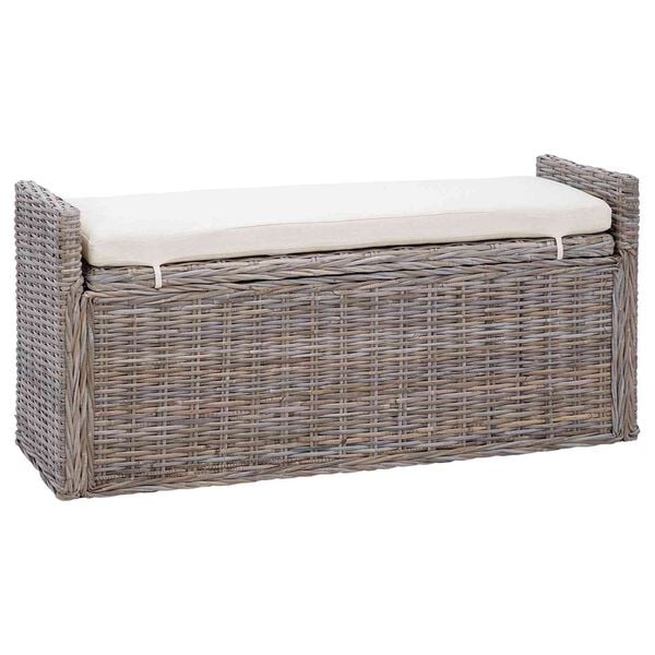 vidaXL Banc de rangement avec coussin Gris 110 x 40 x 50 cm Rotin