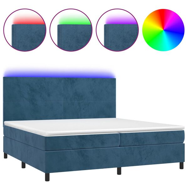 vidaXL Sommier &agrave; lattes de lit avec matelas LED Bleu fonc&eacute; 200x200 cm
