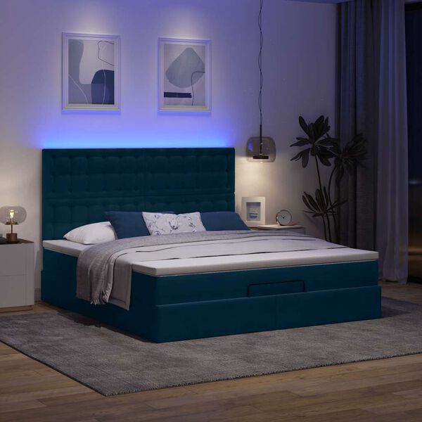 VidaXL Cadre de lit ottoman avec matelas bleu fonc&eacute; 180x200 cm velours