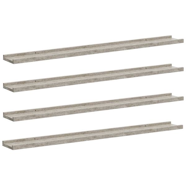 vidaXL &Eacute;tag&egrave;res murales 4 pcs Gris b&eacute;ton 100x9x3 cm