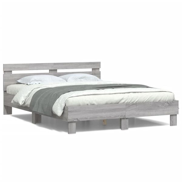 vidaXL Cadre de lit avec LED sans matelas sonoma gris 140x200 cm