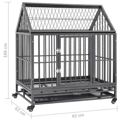 vidaXL Cage pour chien avec roues et toit Acier 92x62x106 cm