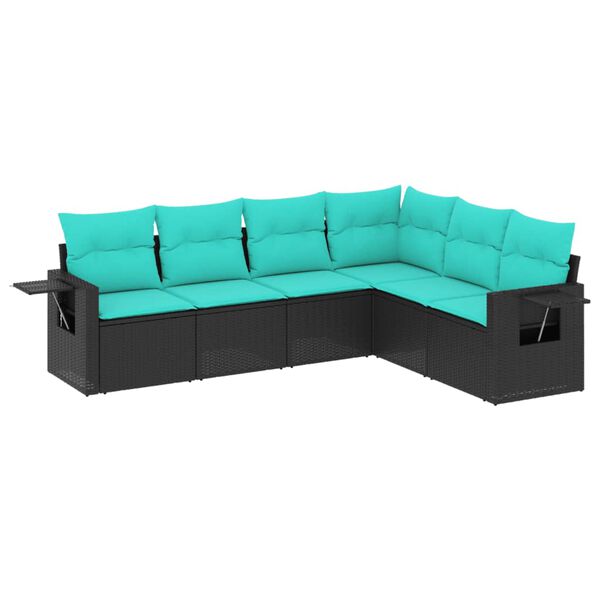 vidaXL Salon de jardin 6 pcs avec coussins noir r&eacute;sine tress&eacute;e