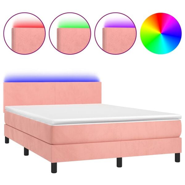 vidaXL Sommier &agrave; lattes de lit avec matelas LED Rose 140x190cm Velours