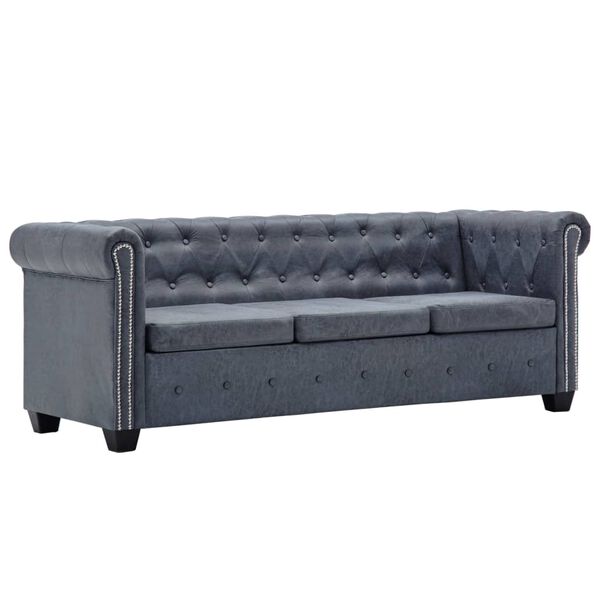 vidaXL Ensemble de canap&eacute;s Chesterfield Faux cuir Su&egrave;de Gris
