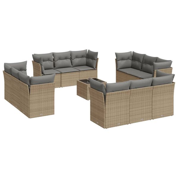 vidaXL Salon de jardin avec coussins 13 pcs beige r&eacute;sine tress&eacute;e
