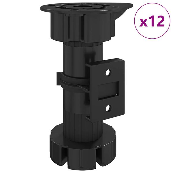 vidaXL Pieds de meuble R&eacute;glable 12 pcs Noir 46 x 46 x 128 mm PP