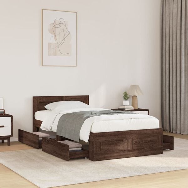 vidaXL Cadre de lit et tête de lit sans matelas chêne marron 75x190 cm