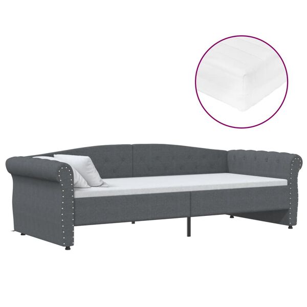 vidaXL Lit avec matelas et USB Gris fonc&eacute; Tissu 90x200 cm