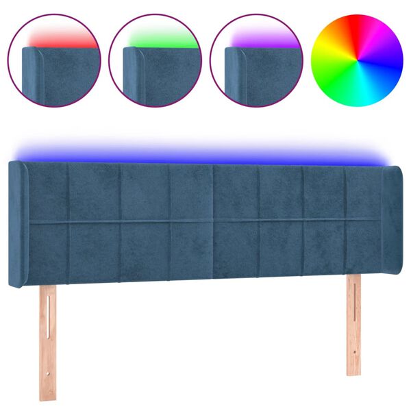 vidaXL T&ecirc;te de lit &agrave; LED Bleu fonc&eacute; 147x16x78/88 cm Velours