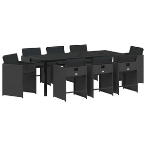 vidaXL Ensemble de salle &agrave; manger pour jardin 9 pcs Noir polyrotin