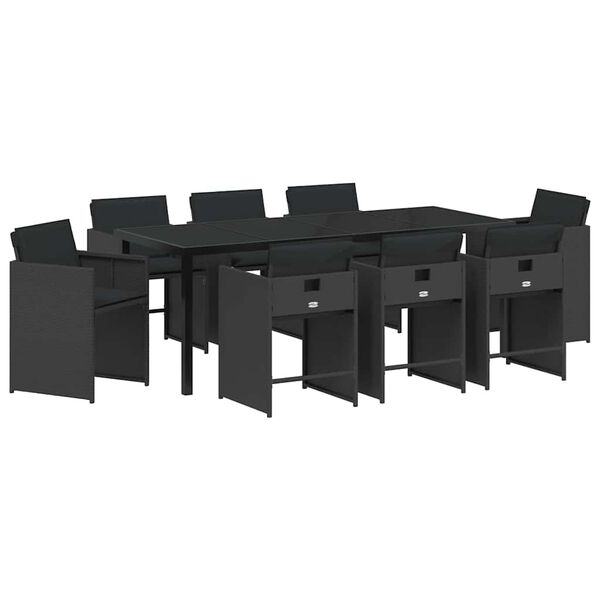 vidaXL Ensemble de salle &agrave; manger pour jardin 9 pcs Noir polyrotin