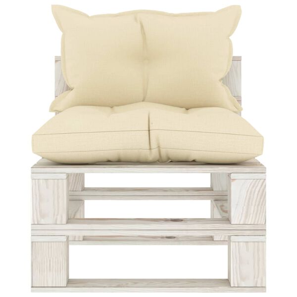 vidaXL Canapé palette de milieu de jardin avec coussins crème Bois