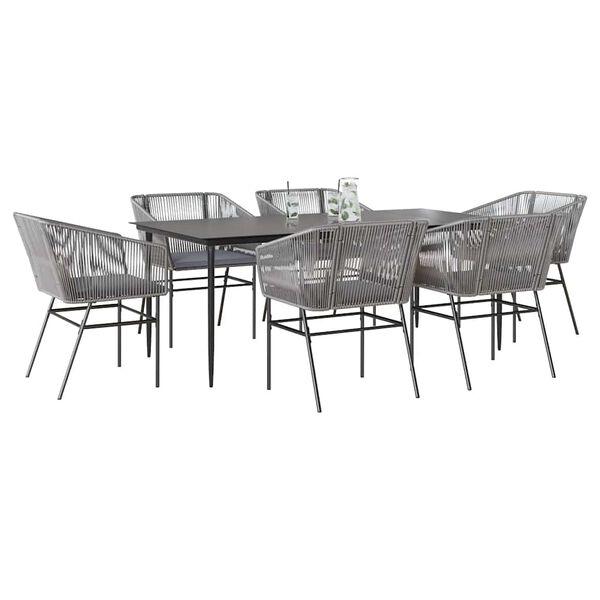 vidaXL Ensemble &agrave; manger jardin coussins 7 pcs gris poly rotin verre