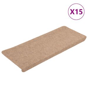 vidaXL Tapis d'escalier auto-adh&eacute;sifs 15 pcs 65x24,5x3,5 cm Beige