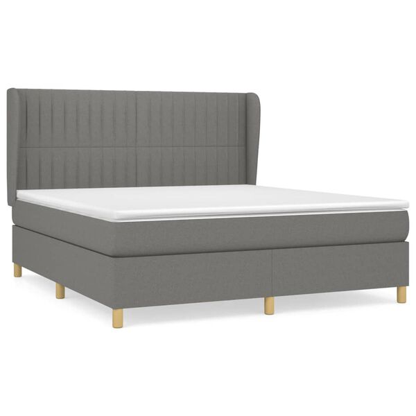 vidaXL Sommier &agrave; lattes de lit avec matelas Gris fonc&eacute; 160x200cm Tissu