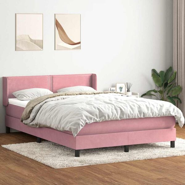 vidaXL Sommier &agrave; lattes de lit avec matelas rose 160x210 cm velours