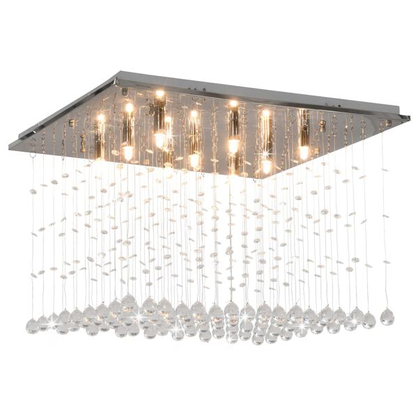 vidaXL Plafonnier avec perles de cristal Argent&eacute; Cubique G9