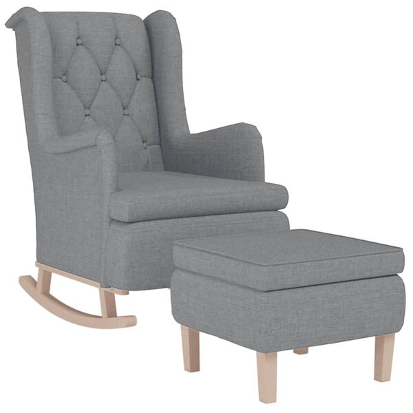 vidaXL Fauteuil avec pieds à bascule et tabouret Gris clair Tissu