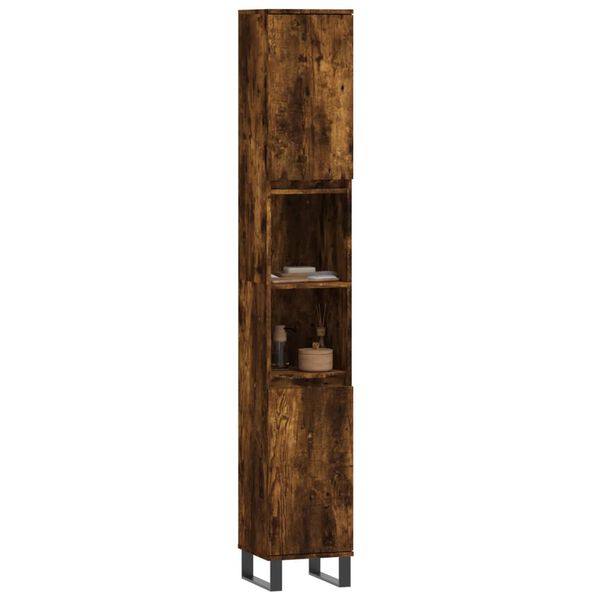 vidaXL Armoire de bain ch&ecirc;ne fum&eacute; 30x30x190 cm bois d'ing&eacute;nierie