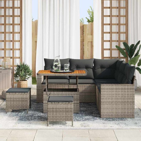 vidaXL Ensemble de canapé de jardin 8 pcs Gris polyrotin