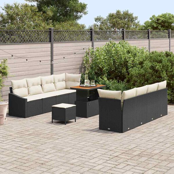 vidaXL Ensemble de canap&eacute; de jardin avec coussin 11 pcs Noir et Cr&egrave;me