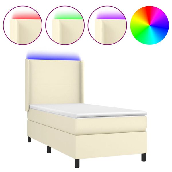 vidaXL Sommier &agrave; lattes de lit matelas LED Cr&egrave;me 80x200cm Similicuir