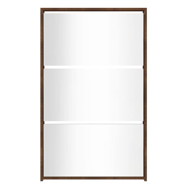 vidaXL Armoire &agrave; chaussures miroir 3niveaux Ch&ecirc;ne marron 63x17x102,5cm