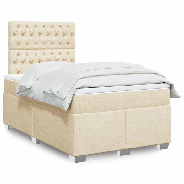 vidaXL Sommier &agrave; lattes de lit avec matelas cr&egrave;me 120x190 cm tissu