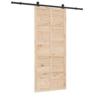 vidaXL Porte coulissante 90 x 208 cm Bois de pin massif Naturel