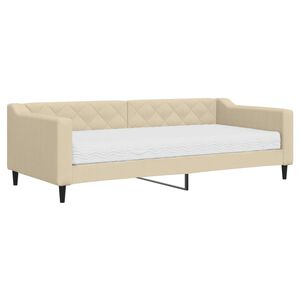 vidaXL Lit de jour avec matelas cr&egrave;me 90x200 cm tissu