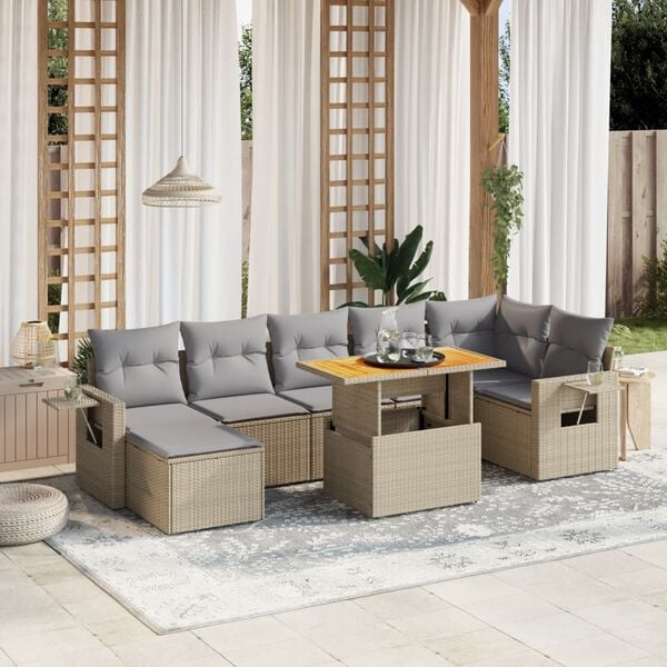 vidaXL Salon de jardin avec coussins 8 pcs beige r&eacute;sine tress&eacute;e