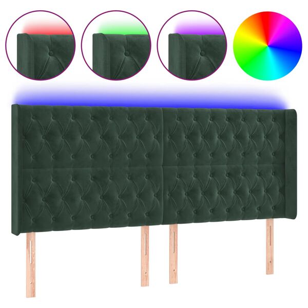 vidaXL T&ecirc;te de lit &agrave; LED Vert fonc&eacute; 183x16x118/128 cm Velours