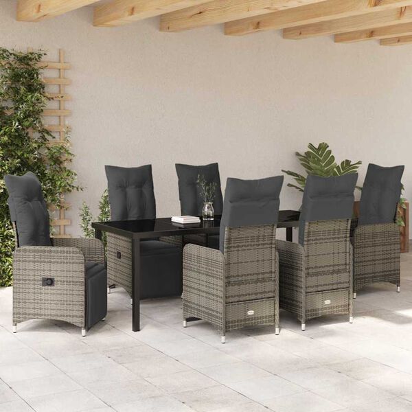 vidaXL Ensemble de salle &agrave; manger pour jardin 7 pcs Gris Poly rotin