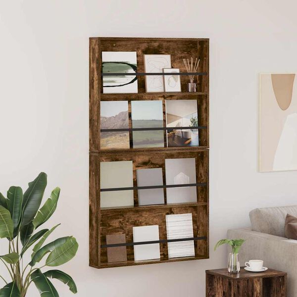vidaXL &Eacute;tag&egrave;re &agrave; magazines 2 pcs Ch&ecirc;ne fum&eacute; 80 x 12 x 70 cm