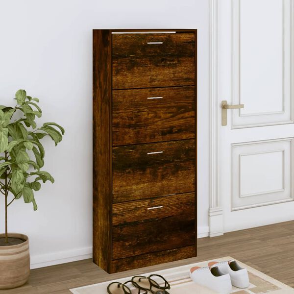 vidaXL Armoire à chaussures Chêne fumé 63x24x147 cm Bois d'ingénierie