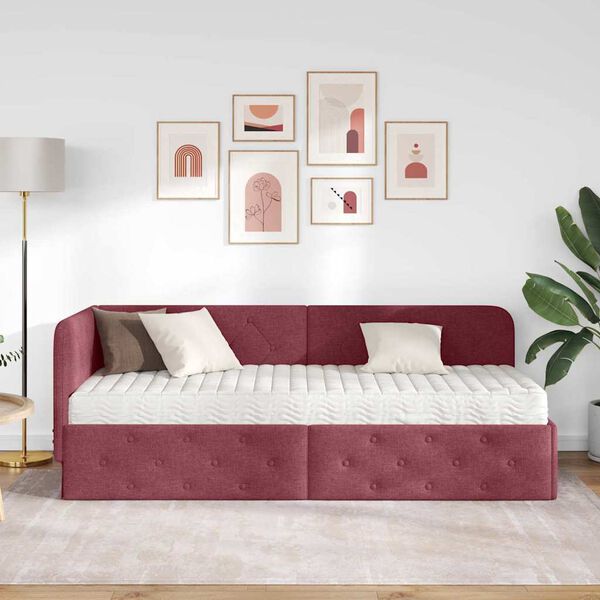 vidaXL Cadre de lit d'angle Bordeaux 80 x 200 cm tissu