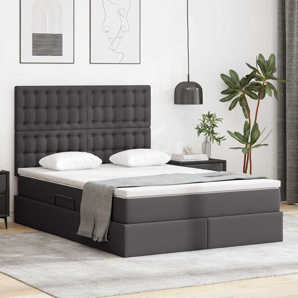vidaXL Lit de Rangement Gris 140 x 200 cm Cuir synthétique
