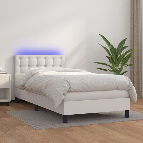 vidaXL Sommier &agrave; lattes de lit avec matelas et LED Blanc 90x200cm